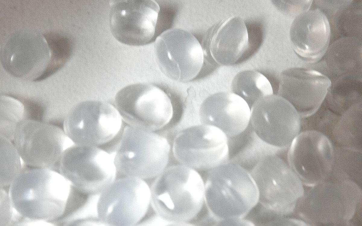 Close view of translucent polyethylene granules